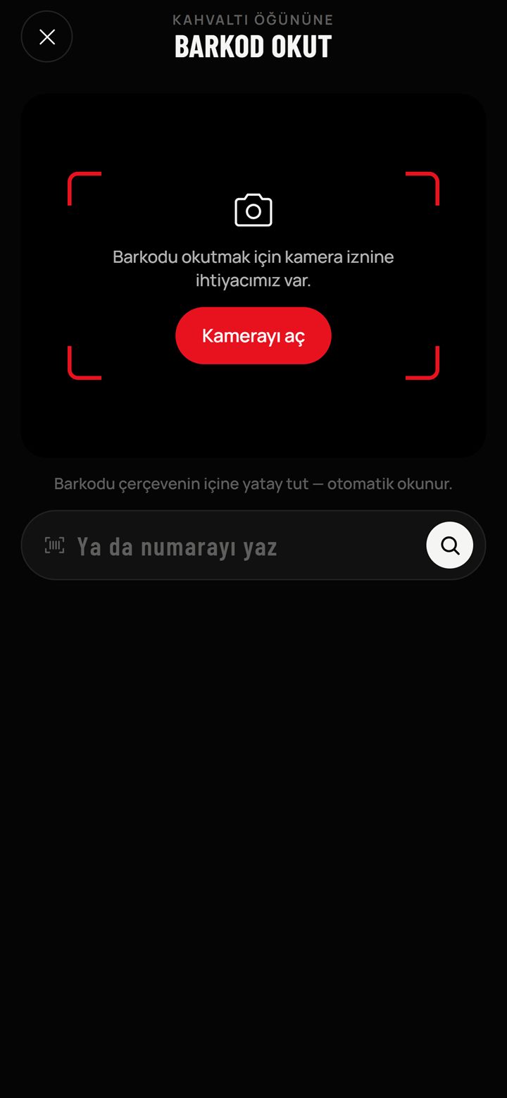 Fitoria uygulaması — Barkod ekranı