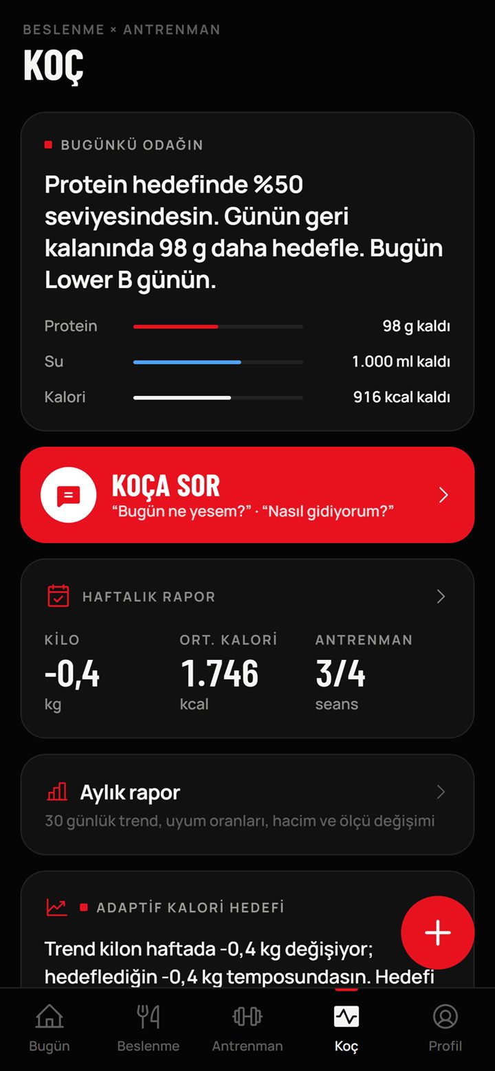 Fitoria uygulaması — Koç ekranı