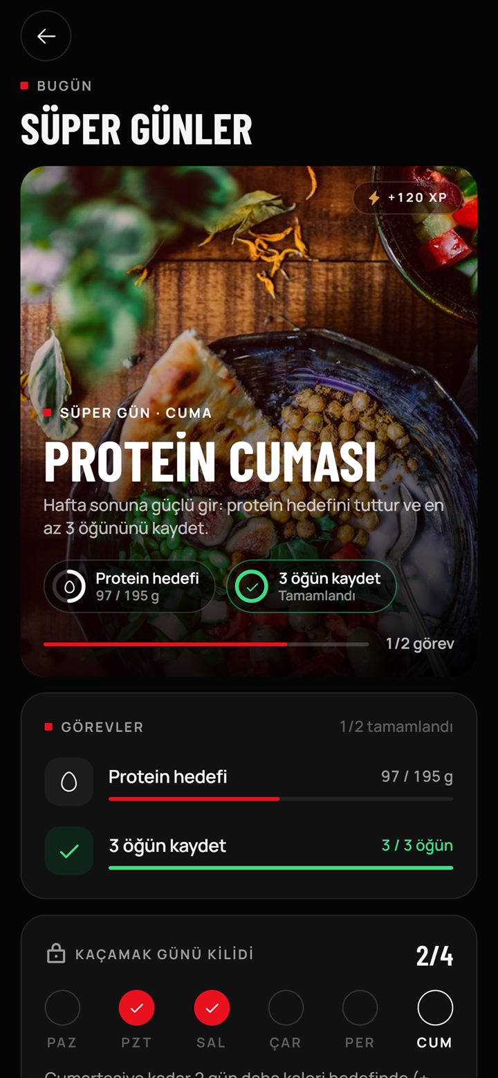 Fitoria uygulaması — Süper Günler ekranı