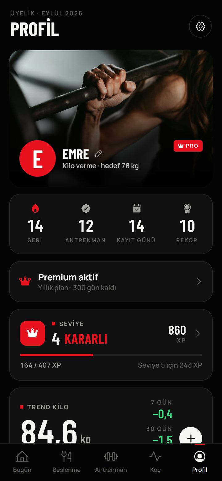 Fitoria uygulaması — Profil ekranı