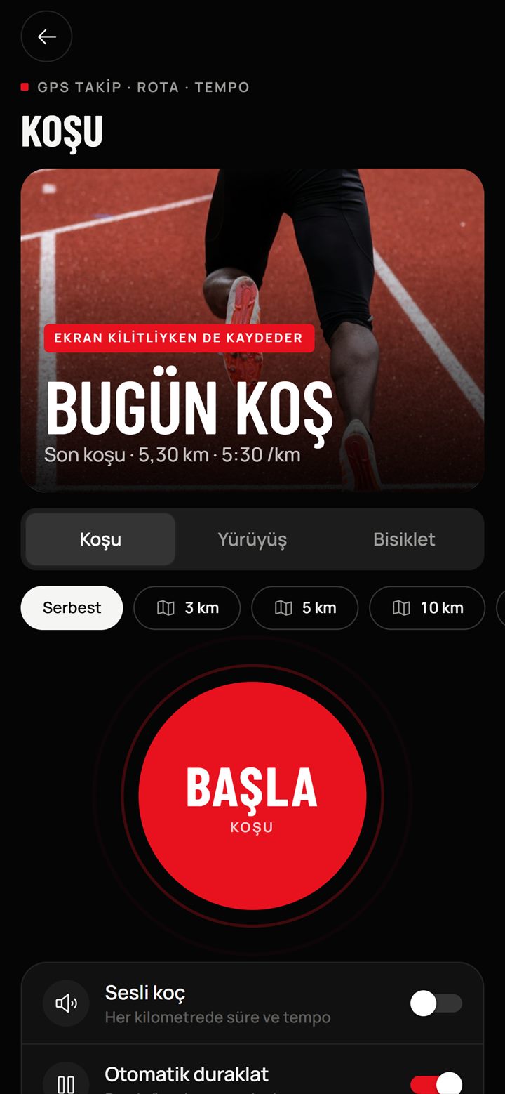 Fitoria uygulaması — Koşu ekranı